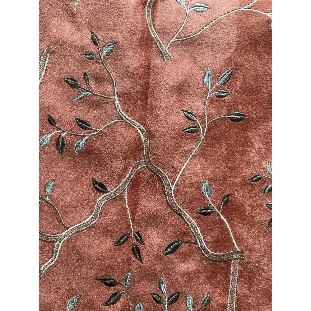 Embroidered‎ Microsuede Upholstery Fabric Remnant Vine Branches 28x106 Rust